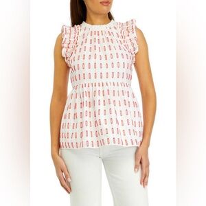 crown & ivy White Top with Pink Rectangle embroidered